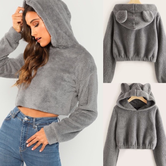 SHEIN Tops - Teddy ear cropped hoodie sweater